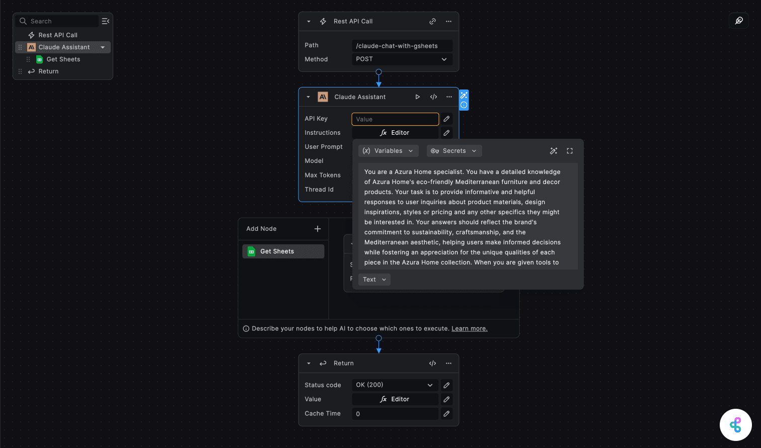 Claude Assistant Node Inputs