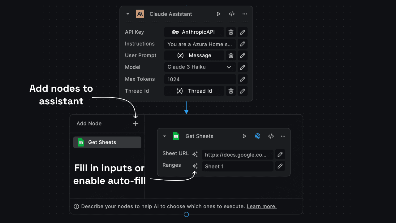 Claude Assistant Node Inputs