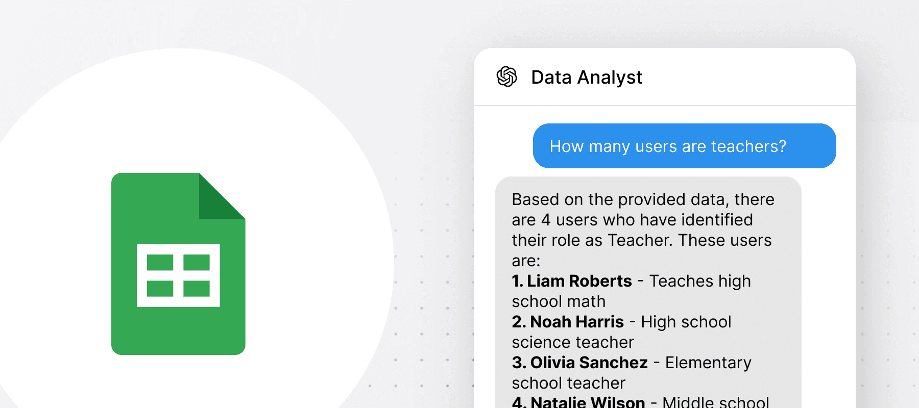 Recruit a new data analyst for your research. Give it access to your data in a spreadsheet and ask it questions.